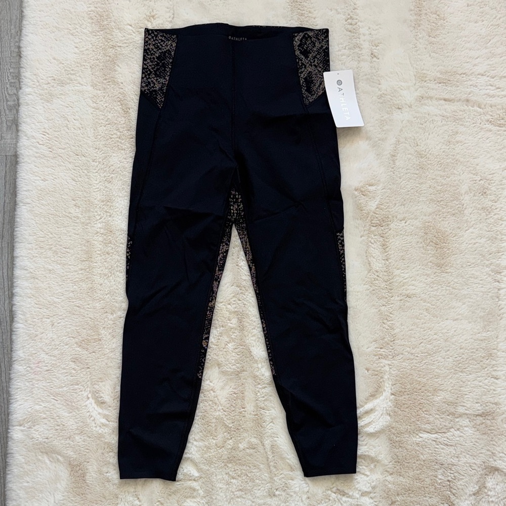 Athleta Black Leggings with Lace Detail
